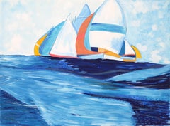 Sailboats, Modern Tempera on Paper by Biagio Civale