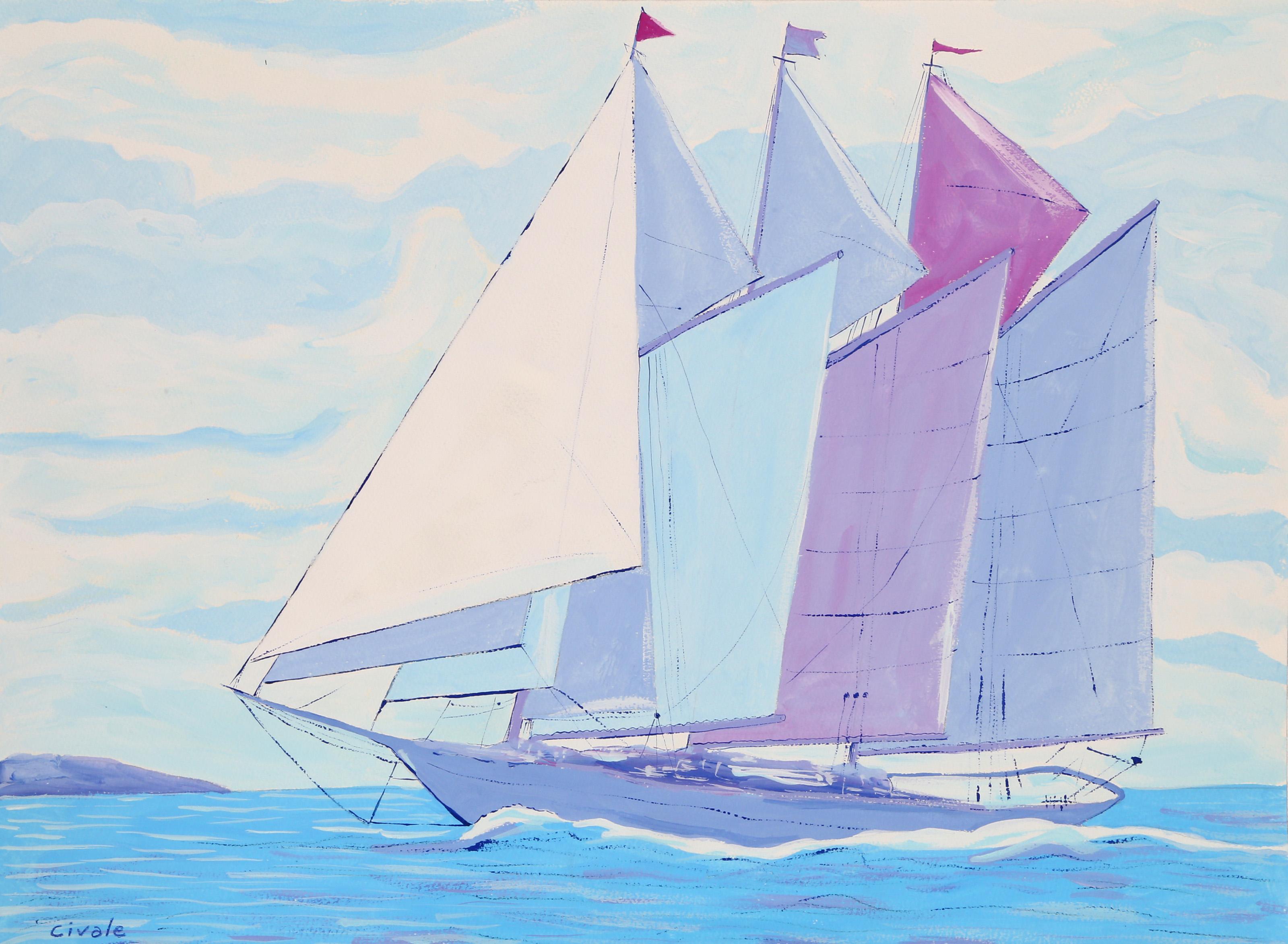 Sailboat, Modern Acrylic on Paper by Biagio Civale