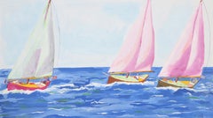 Three Sailboats, Modern Acrylic on Paper by Biagio Civale