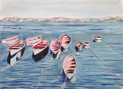 The Row Boats, acrylique moderne sur papier de Biagio Civale
