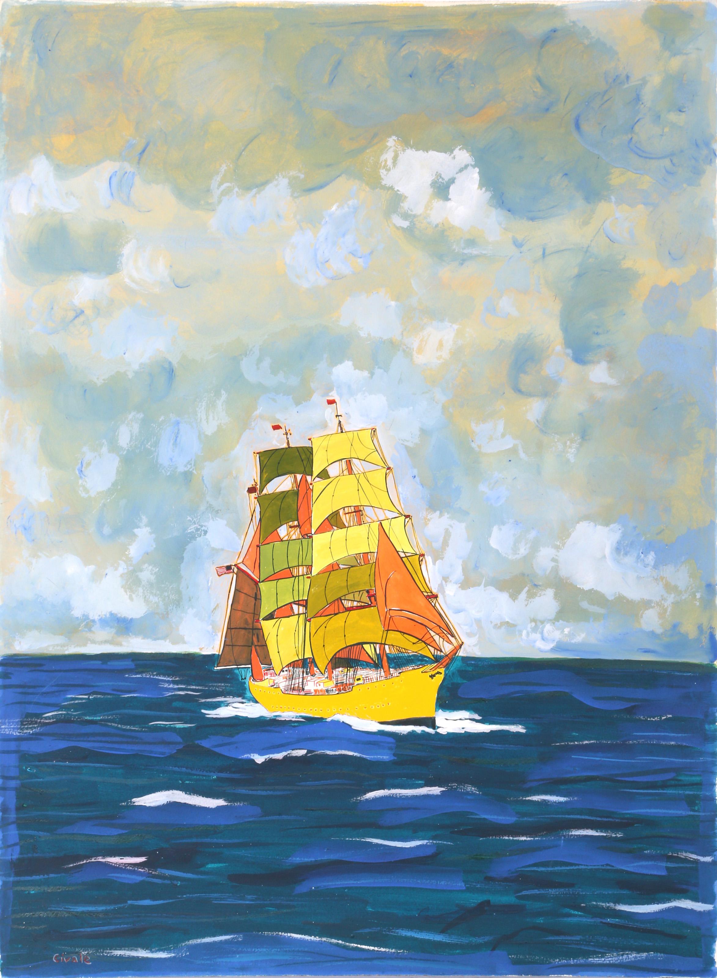 Boat, Modern Tempera on Paper by Biagio Civale