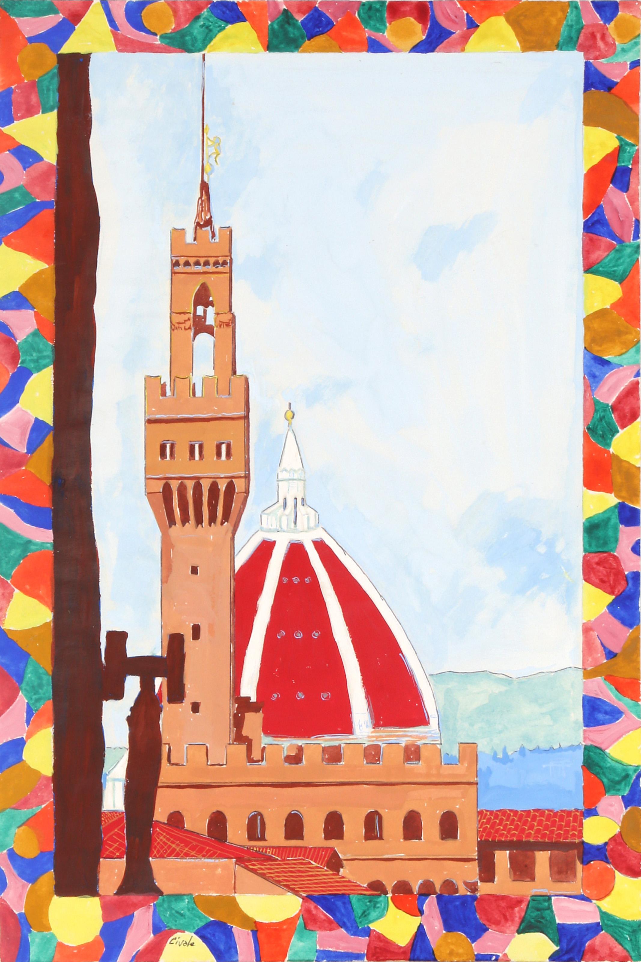 Florence Roofs, Modern Tempera on Paper by Biagio Civale