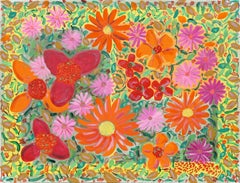 Red and Orange Flowers, Modern Tempera on Paper by Biagio Civale