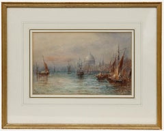 Acquerello di scuola britannica della fine del XIX secolo - Barche a vela sul Tamigi