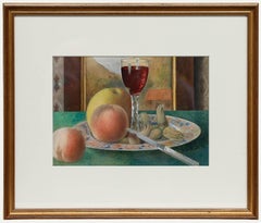 B.W. Rusch - Framed 1878 Watercolour, Still Life with Wine and Fruit