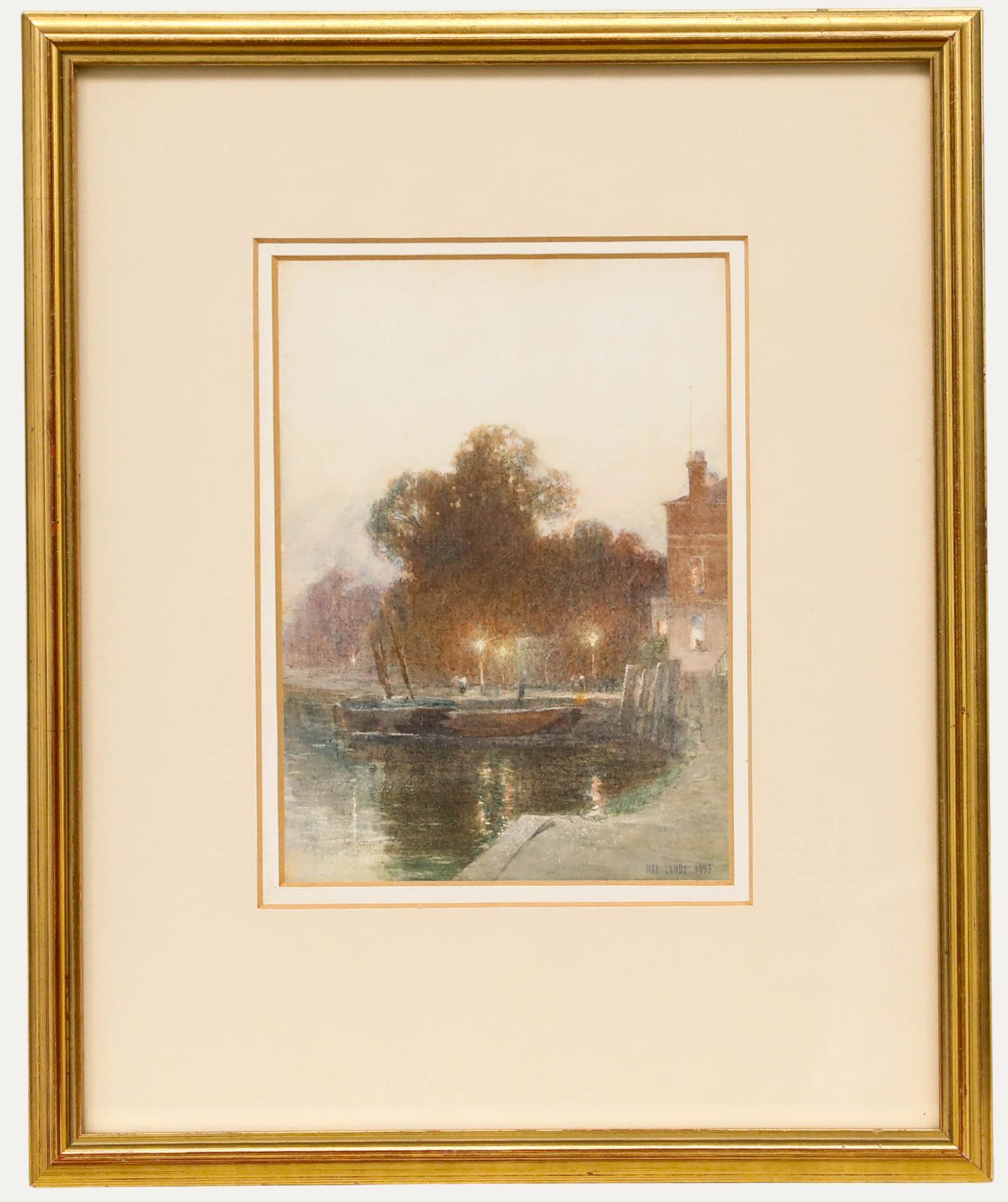 Max Ludby (1858-1943) - Framed 1893 Watercolour, Moored Under Lamplight