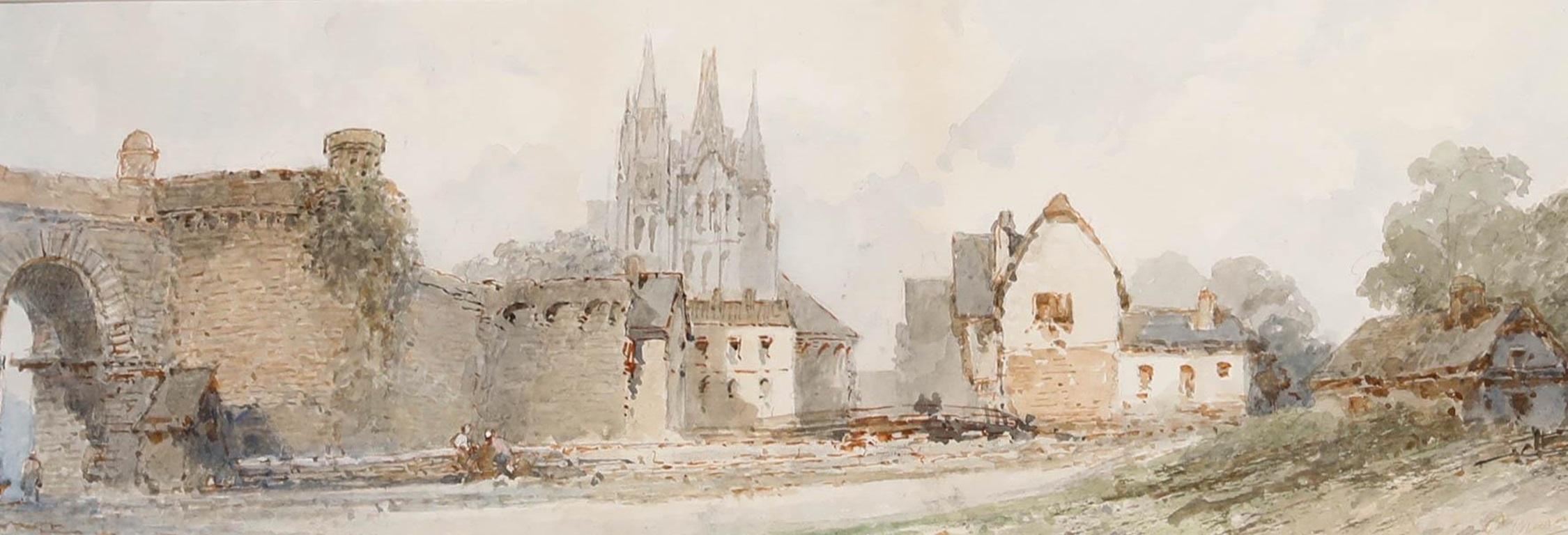 Paul Marni (1829-1914) - Aquarelle de la fin du XIXe siècle, Vue d'une cathédrale - Art de Paul Marny
