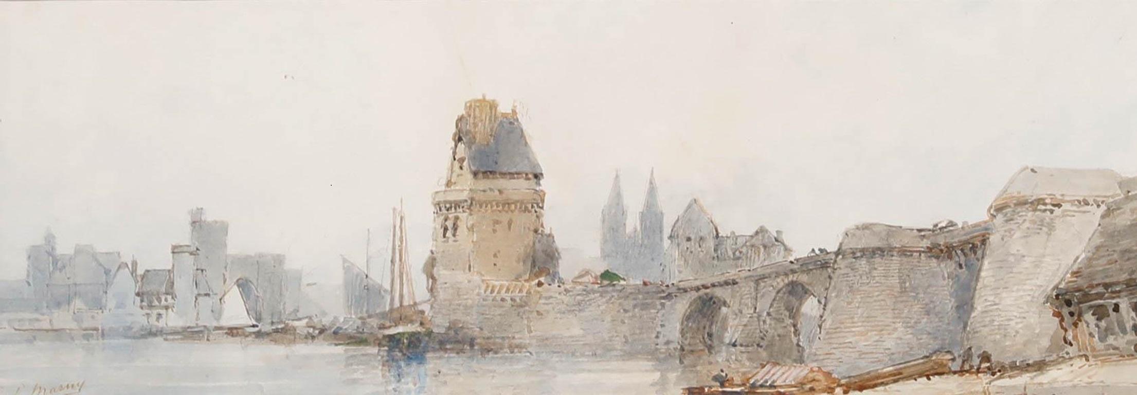 Paul Marni (1829-1914) - Aquarelle encadrée de la fin du XIXe siècle, Vue d'un pont - Art de Paul Marny