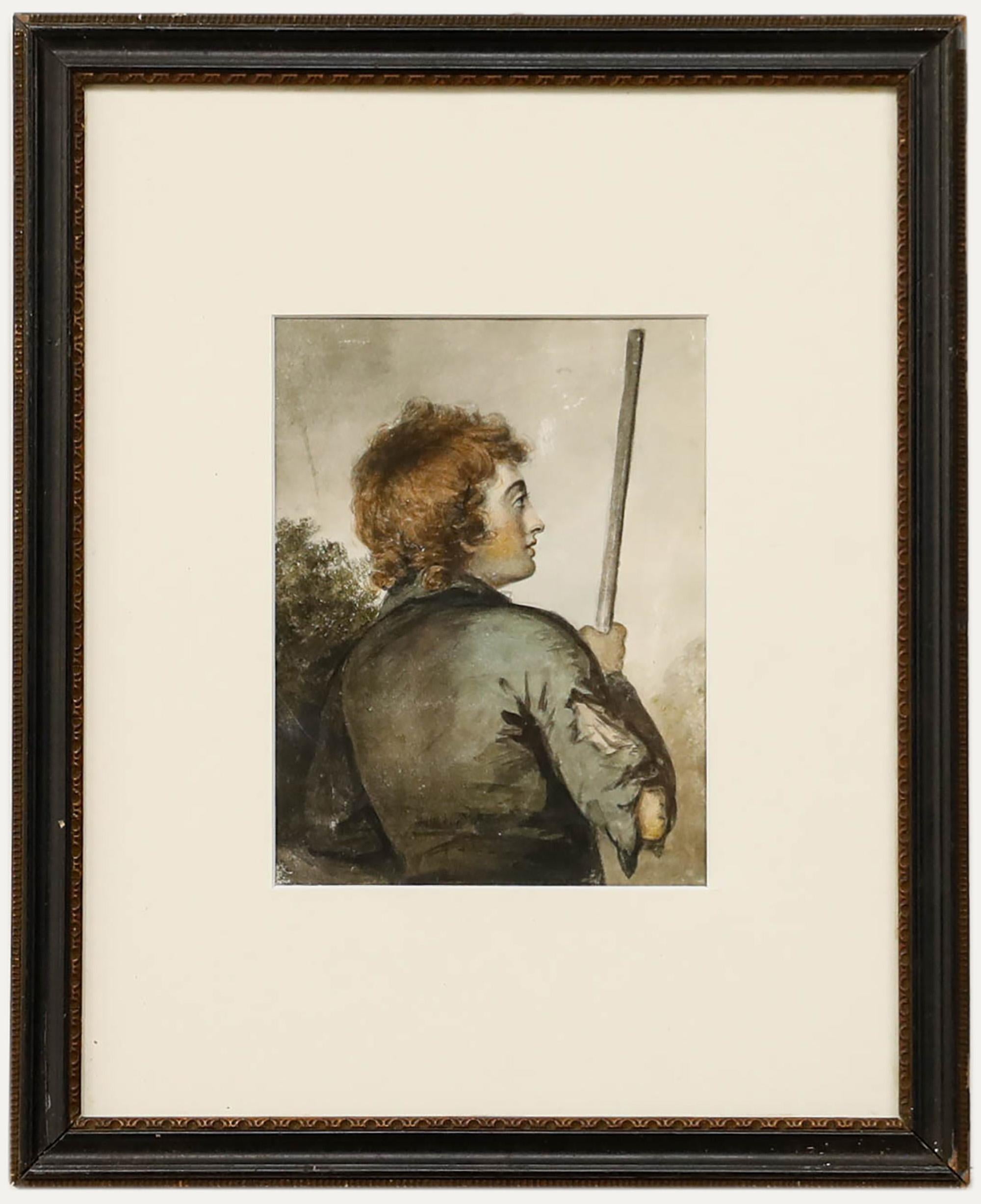 Aquarelle de la fin du 19e siècle - Garçon berger