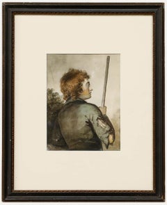 Aquarelle de la fin du 19e siècle - Garçon berger