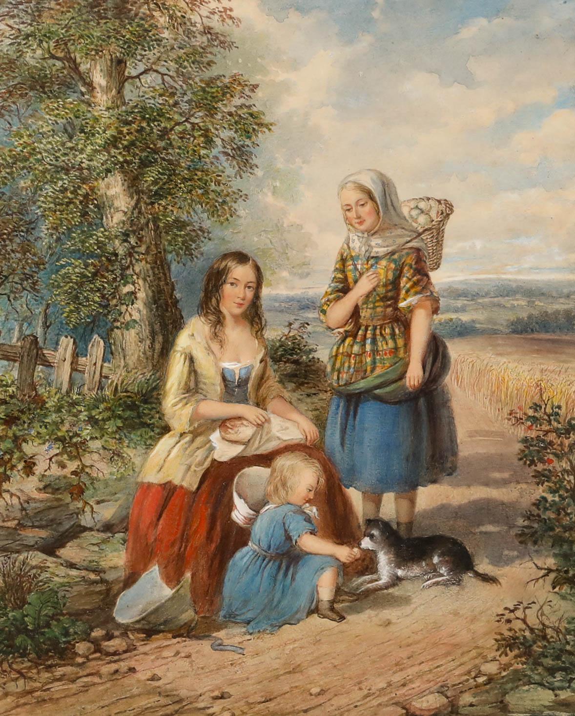 Círculo de Thomas Faed - Acuarela del siglo XIX, Picnic de la cosecha en venta 1