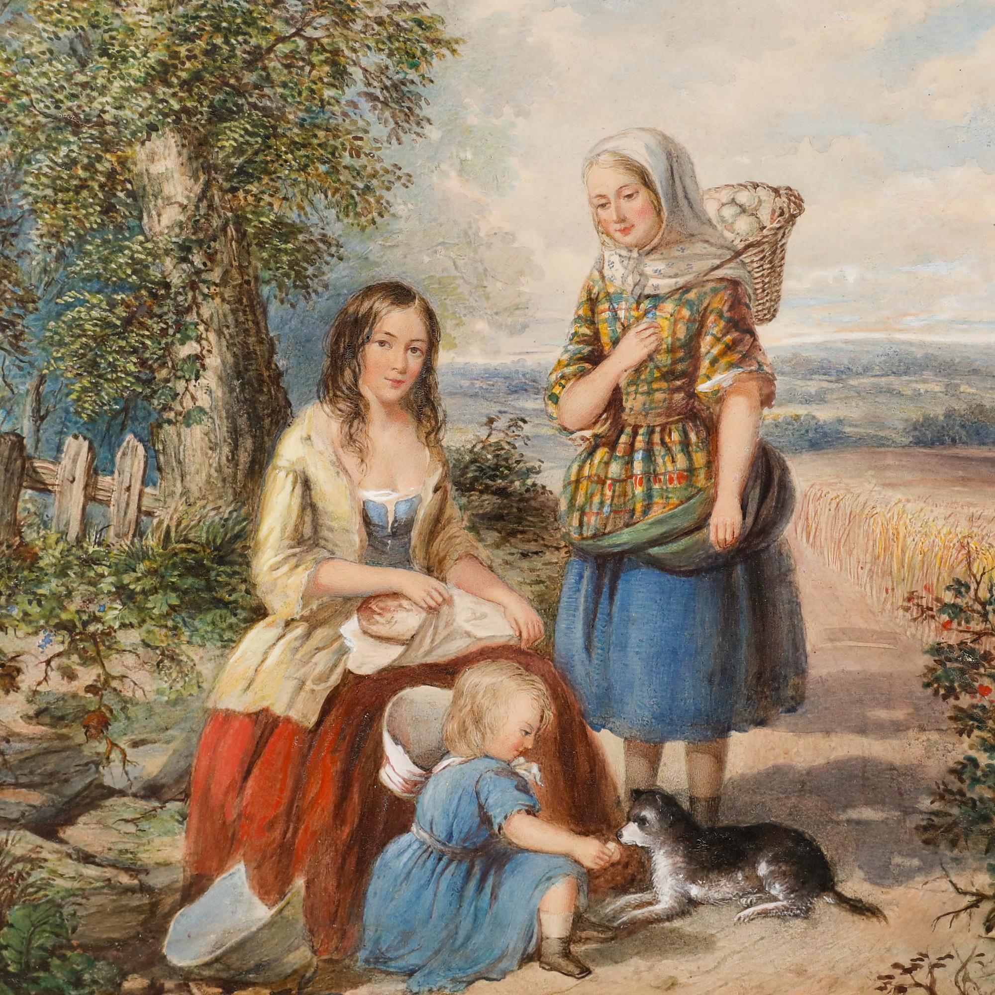 Círculo de Thomas Faed - Acuarela del siglo XIX, Picnic de la cosecha en venta 3