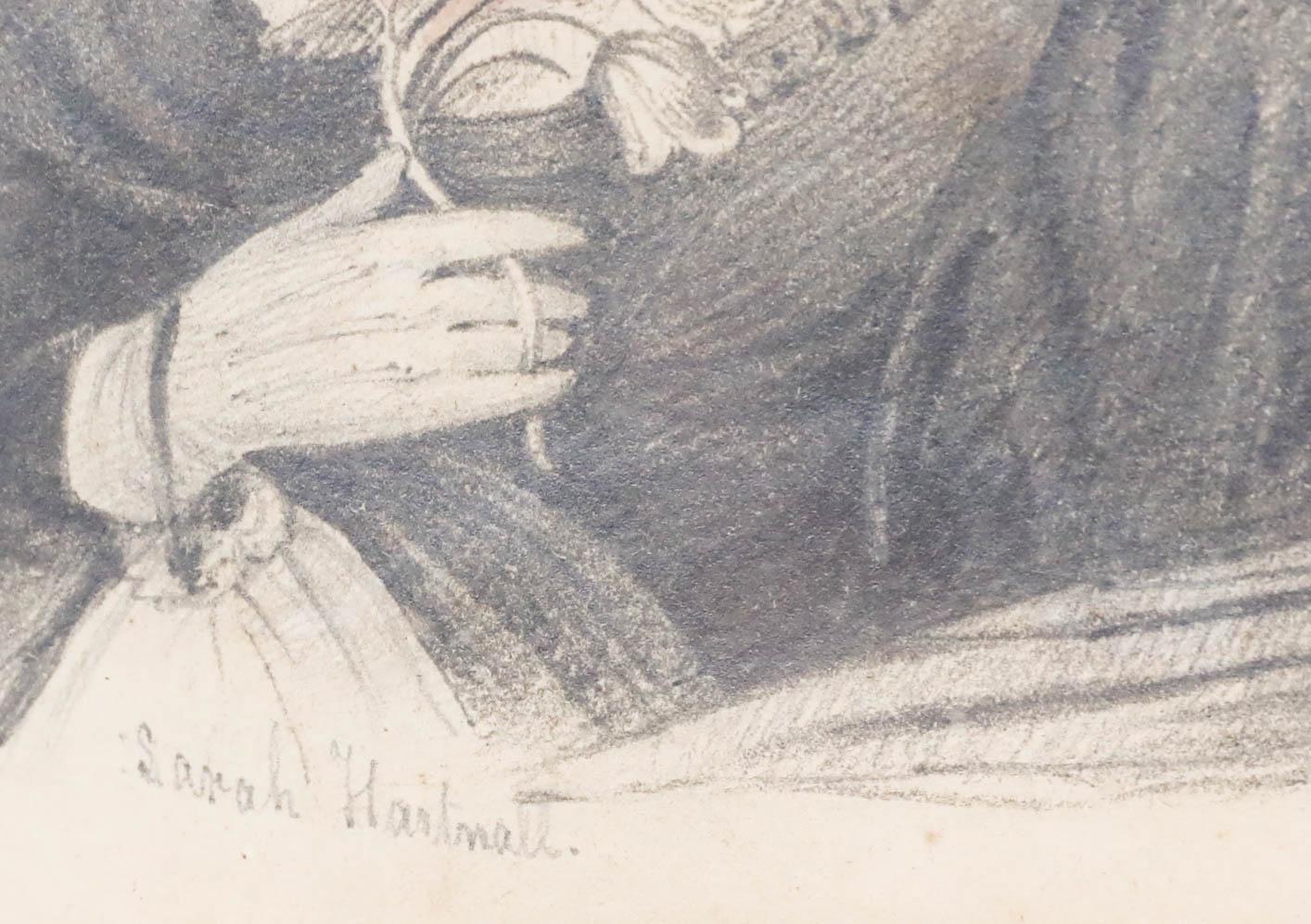 Sarah Hartnall - Aquarell aus dem 19. Jahrhundert, Porträt einer Modedame im Angebot 1