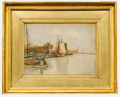 Herbert Menzies Marshall (1841-1913) - Framed Watercolour, Dutch Barges at Dock