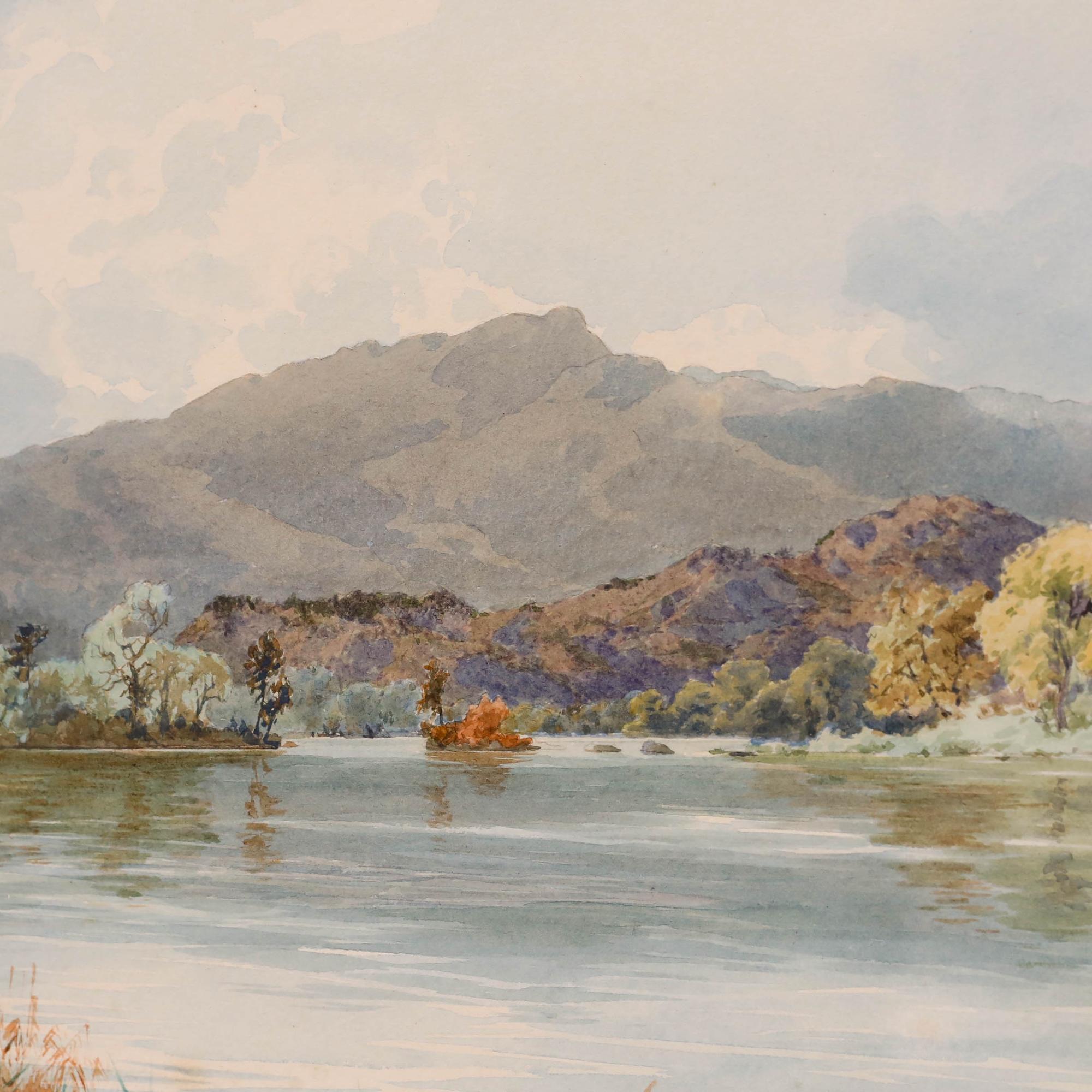 Une étude idyllique d'un lac anglais entouré d'arbres verdoyants et de collines de fougères. Signé 'A.I.C. J. Porrot