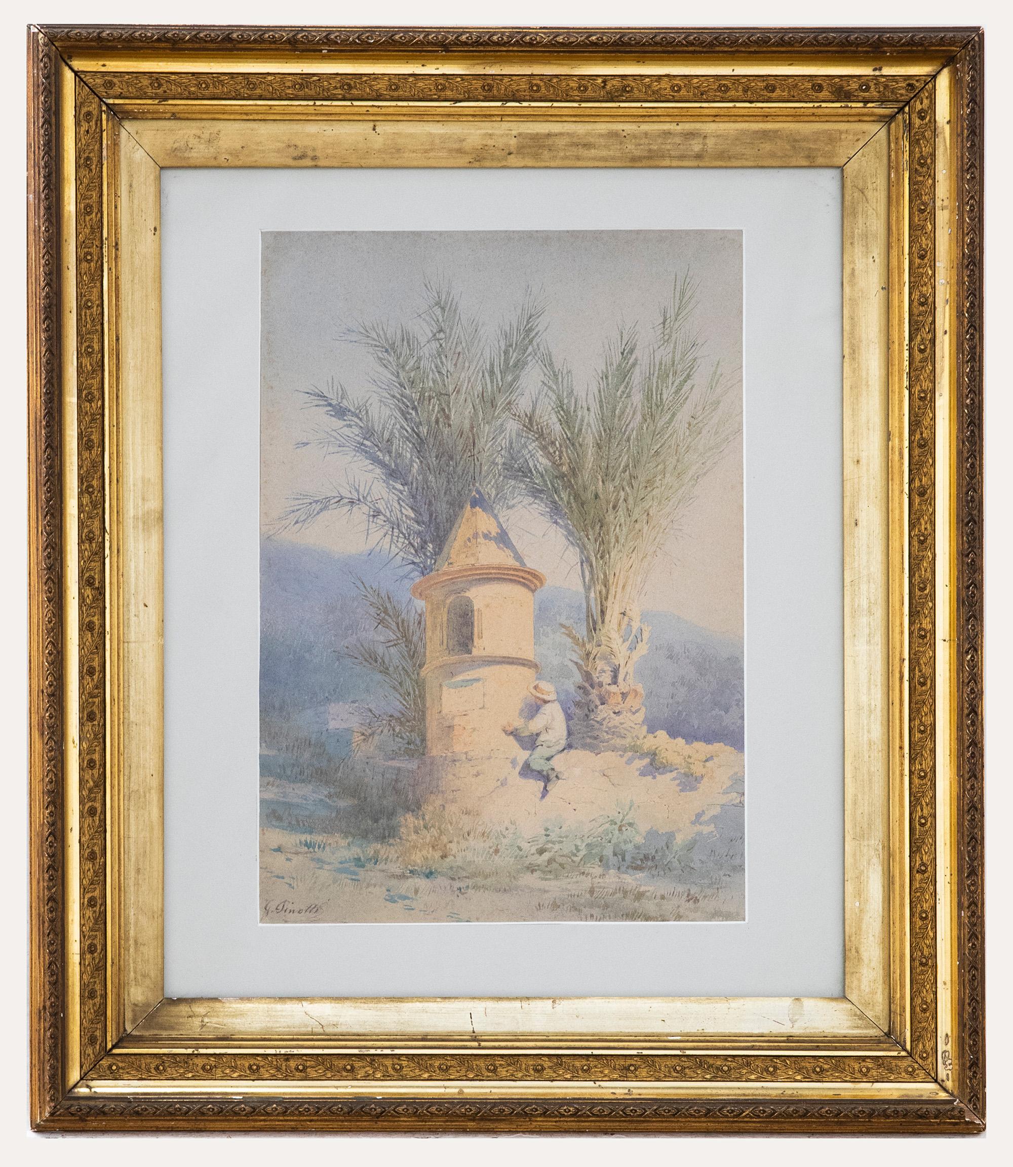 Giovanni Pinotti - Aquarelle encadrée de la fin du XIXe siècle, L
escalade du mur