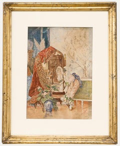 Oscar Lacaze - 1880 Watercolour, Italian Interior Study