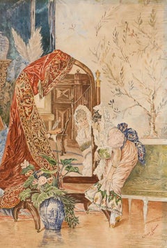 Oscar Lacaze - 1880 Watercolour, Italian Interior Study