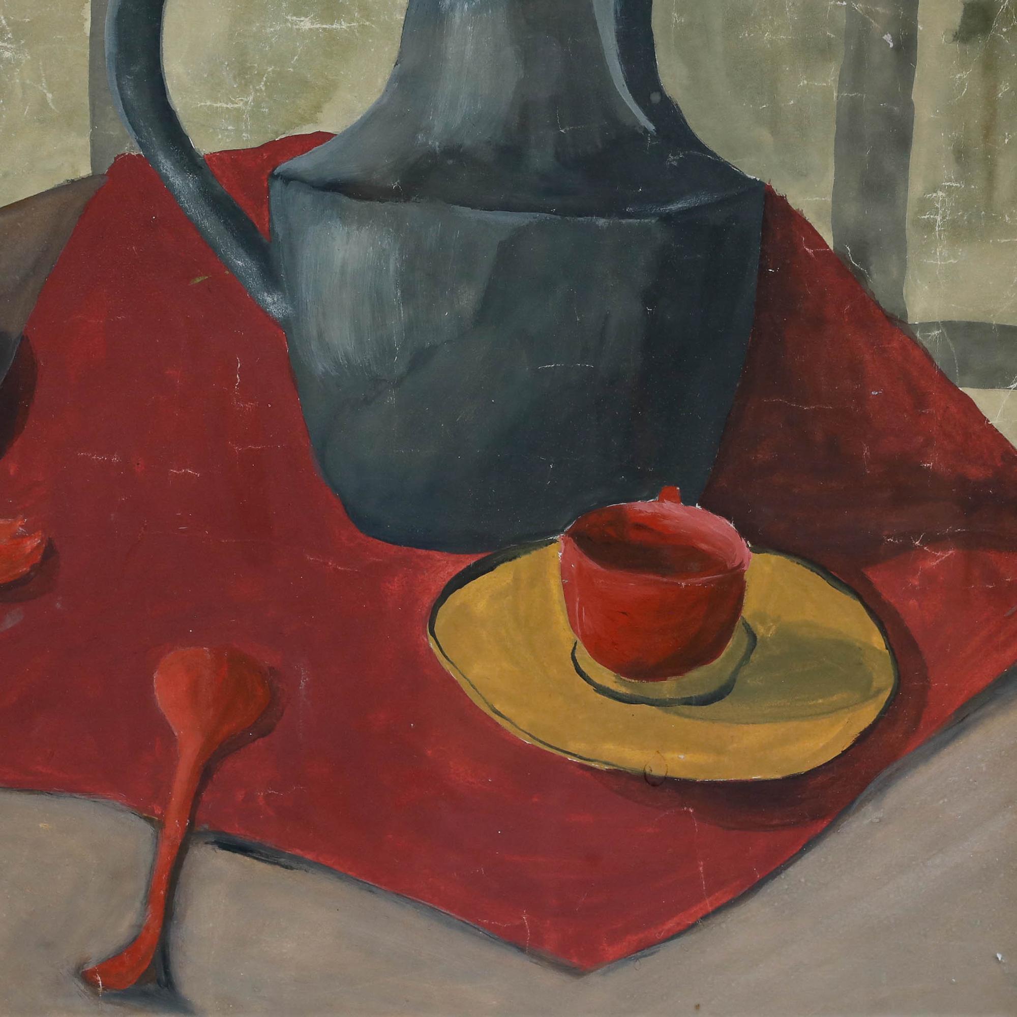 Dieren - Modernist Mid 20th Century Gouache, Still life with Red Spoons For Sale 1