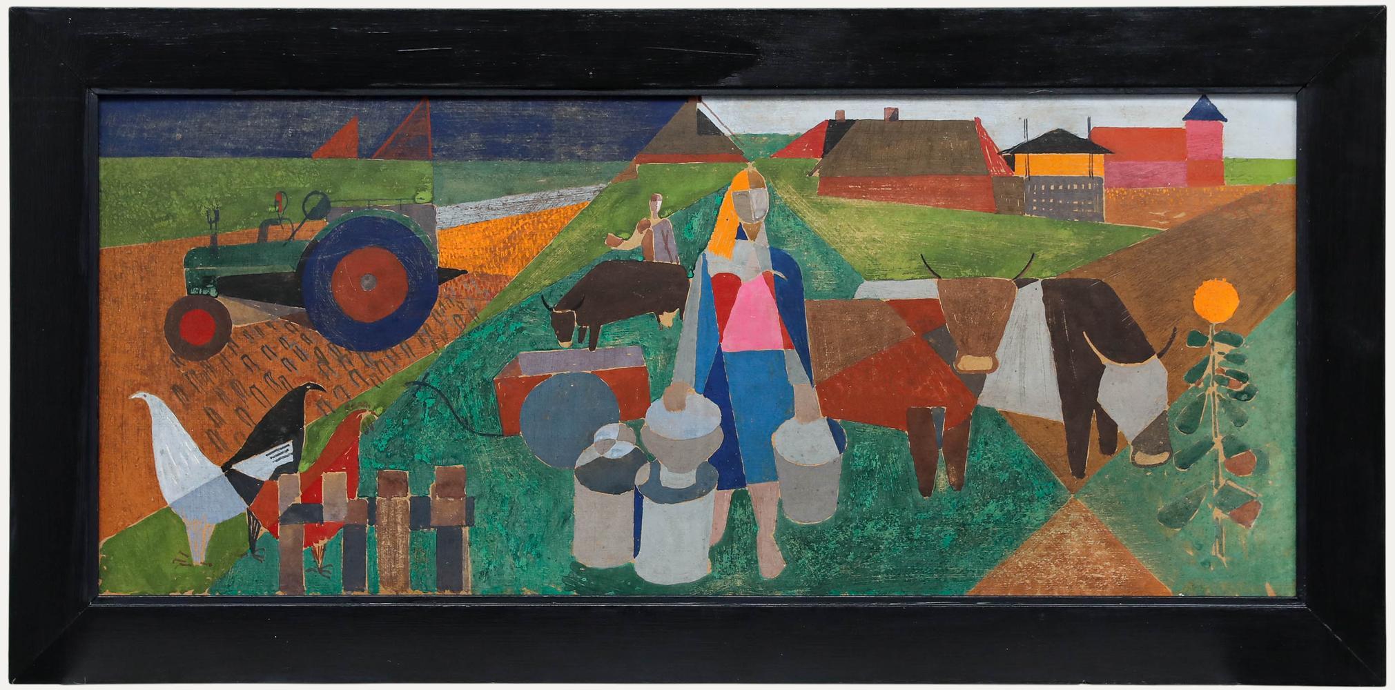 Hans Rickers (1899-1979) - Modernist Mid 20th Century Tempera, Life on the Farm