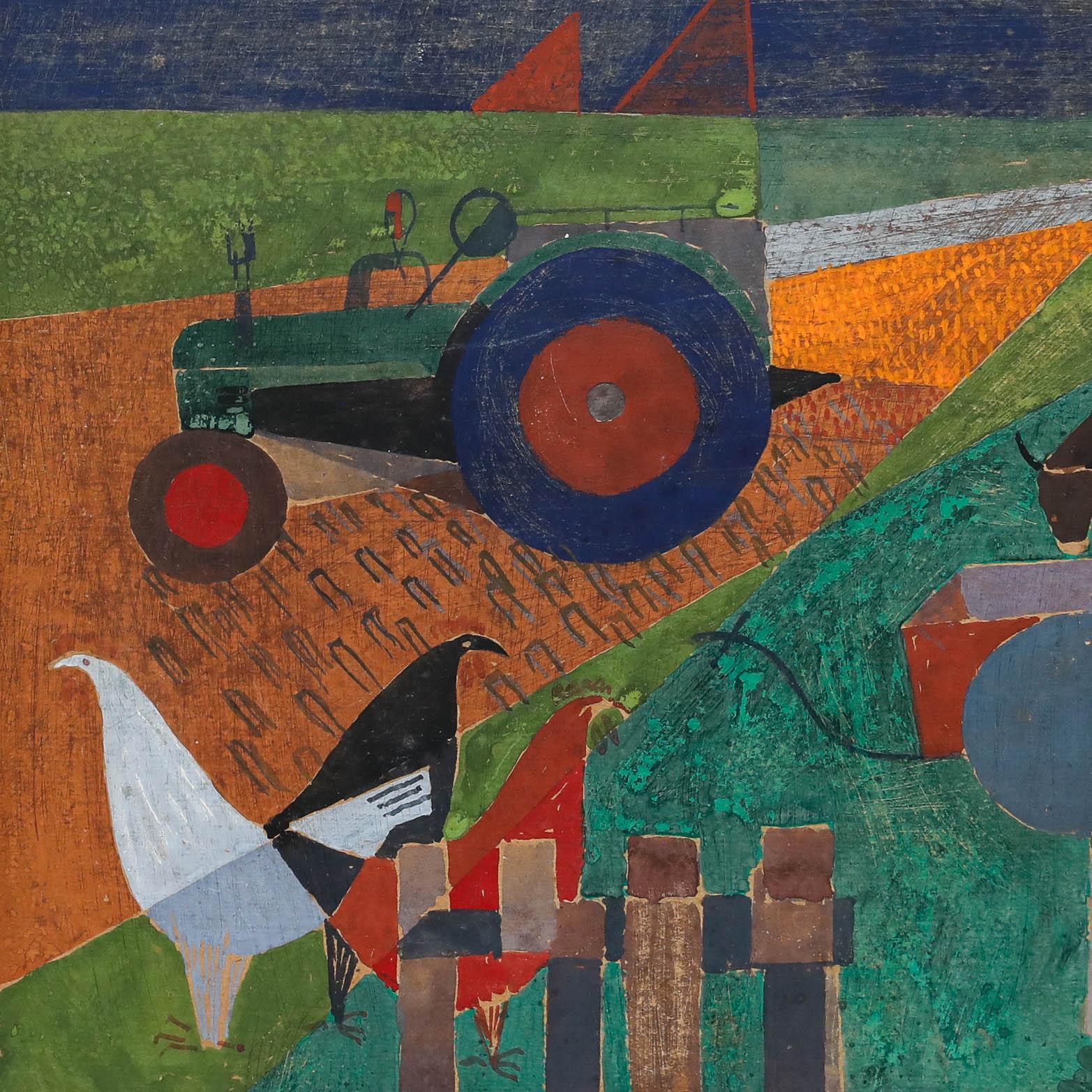 Hans Rickers (1899-1979) - Témpera modernista de mediados del siglo XX, Vida en la granja en venta 1