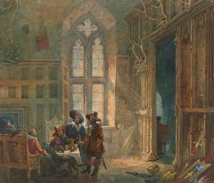 Samuel A. Rayner (1806-1879) - 1851 Watercolour, Cavaliers at a Manor Table