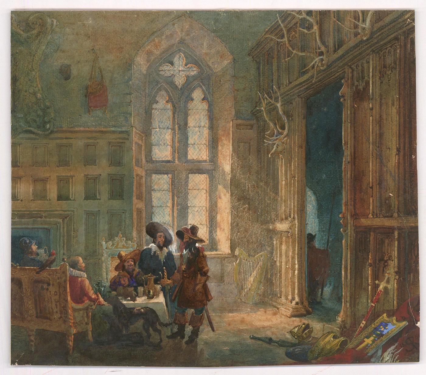 Samuel A. Rayner (1806-1879) - Acquerello del 1851, Cavaliers at a Manor Table (Cavalieri a tavola) - Art di Unknown