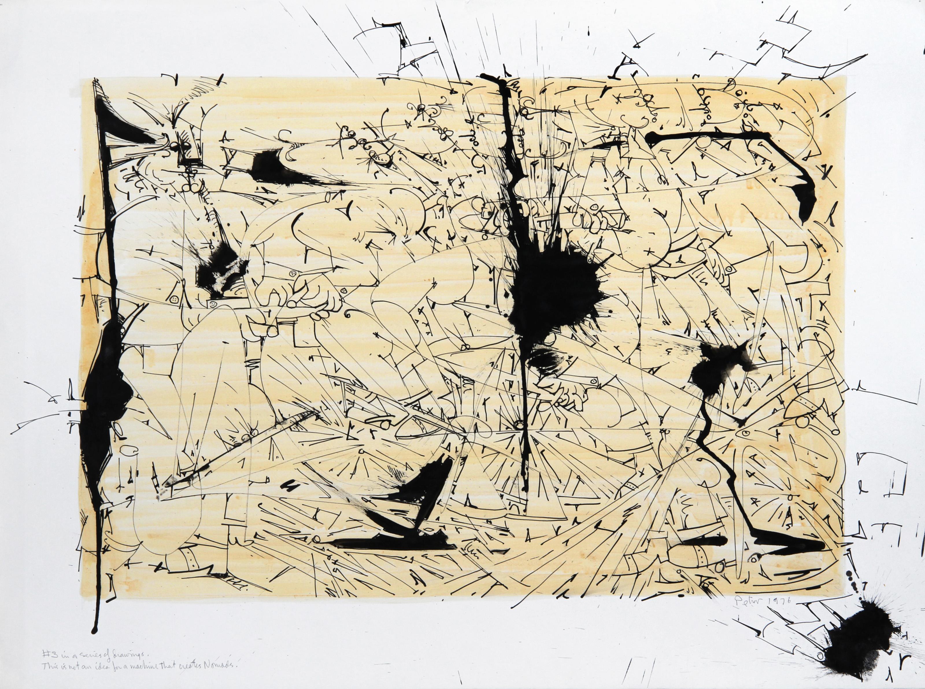 Dimitri Petrov, American (1919 - 1986) - This is not an idea for a machine that creates Nomads II, Year:  1976, Medium:  Ink  and Watercolor on paper, signed, Size:  22  x 30 in. (55.88  x 76.2 cm)