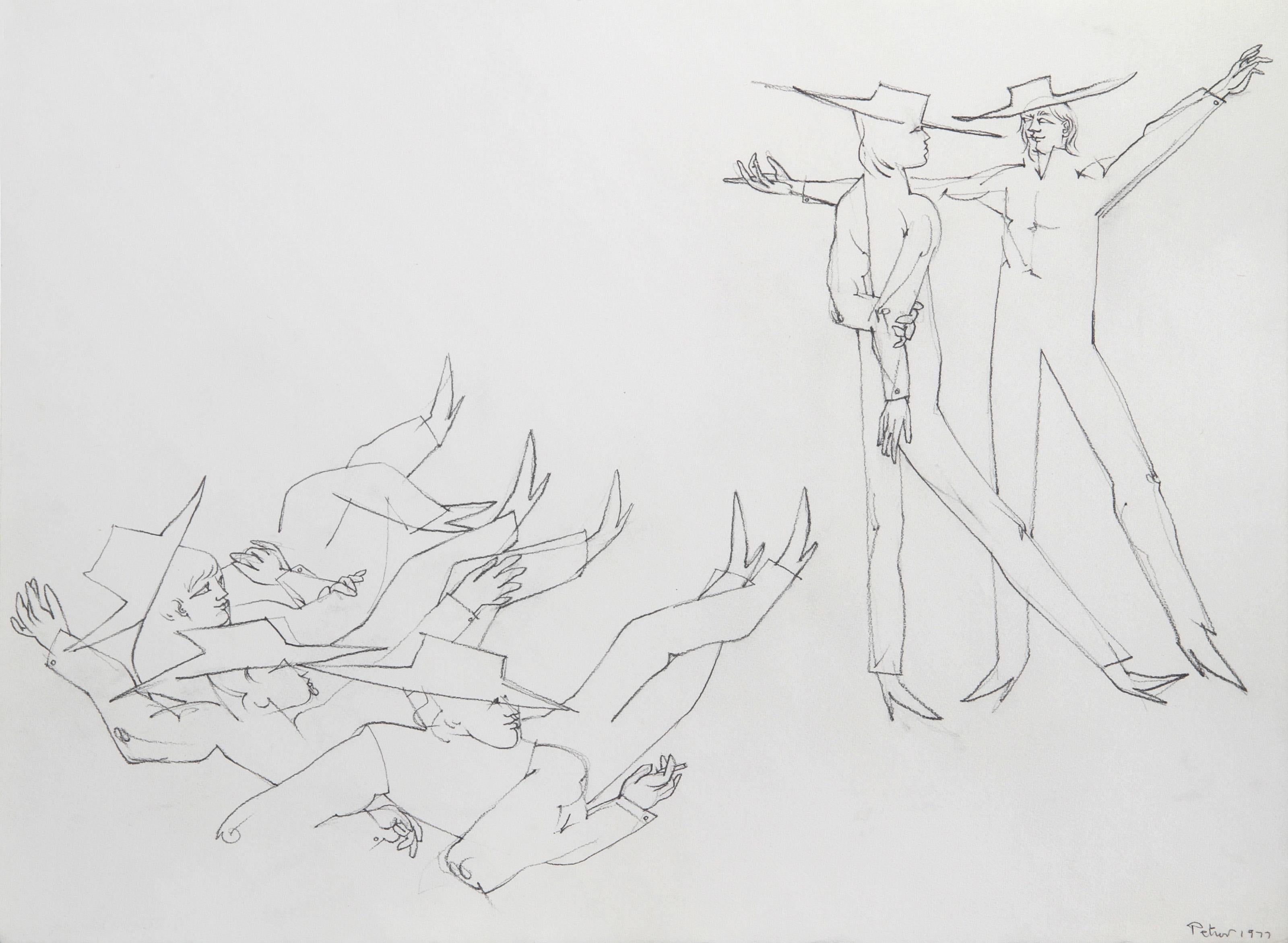 Conversation, Surrealist Pencil Drawing by Dimitri Petrov