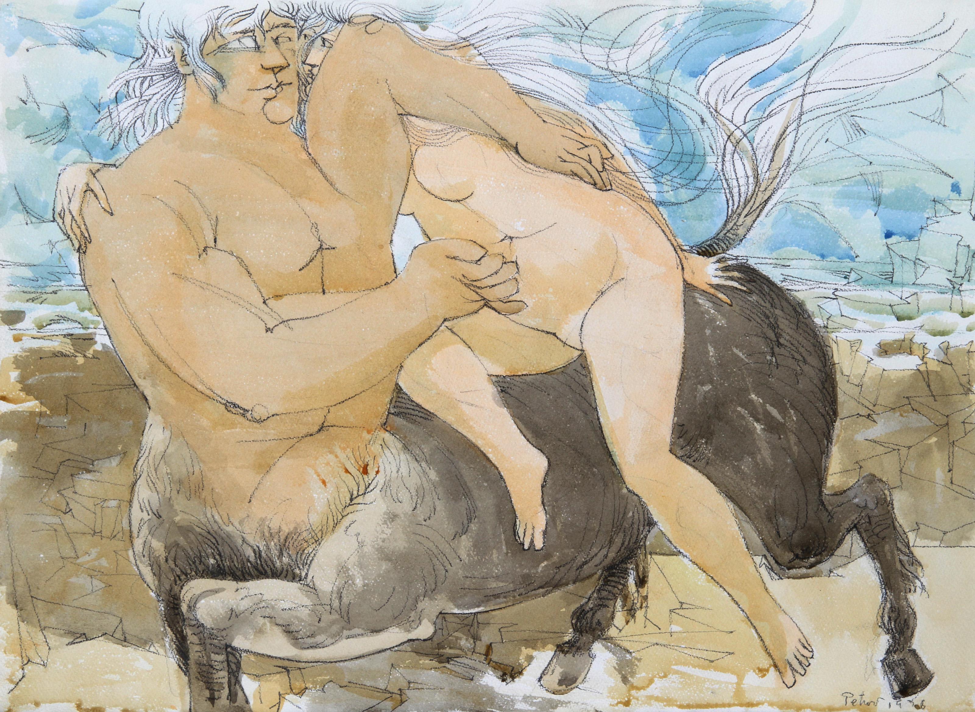 Mythical Creatures V Surrealist Pencil and Watercolor on Paper by Dimitri Petrov