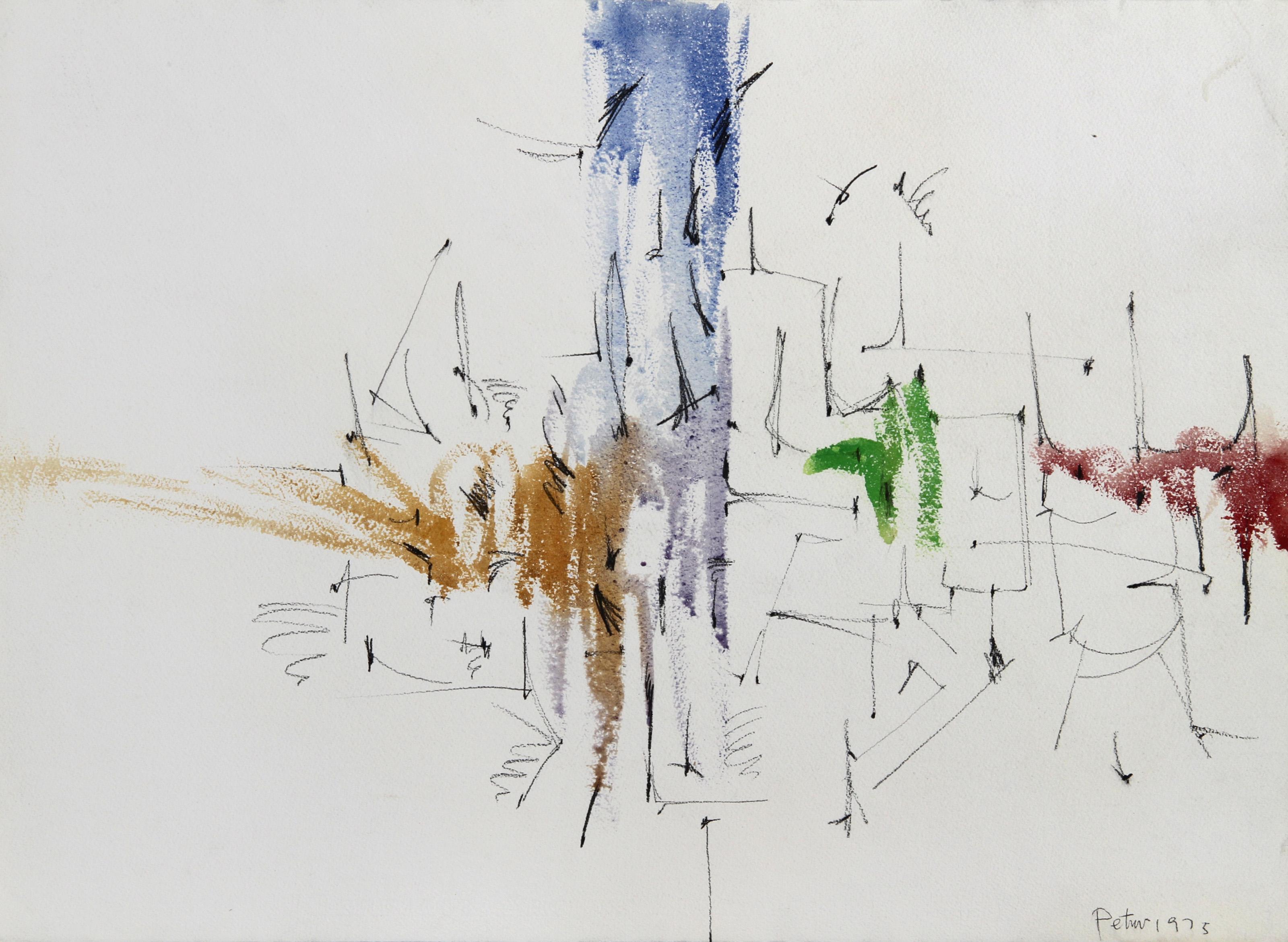 Minimalist Abstract, Abstract Pencil and Watercolor on Paper by Dimitri Petrov