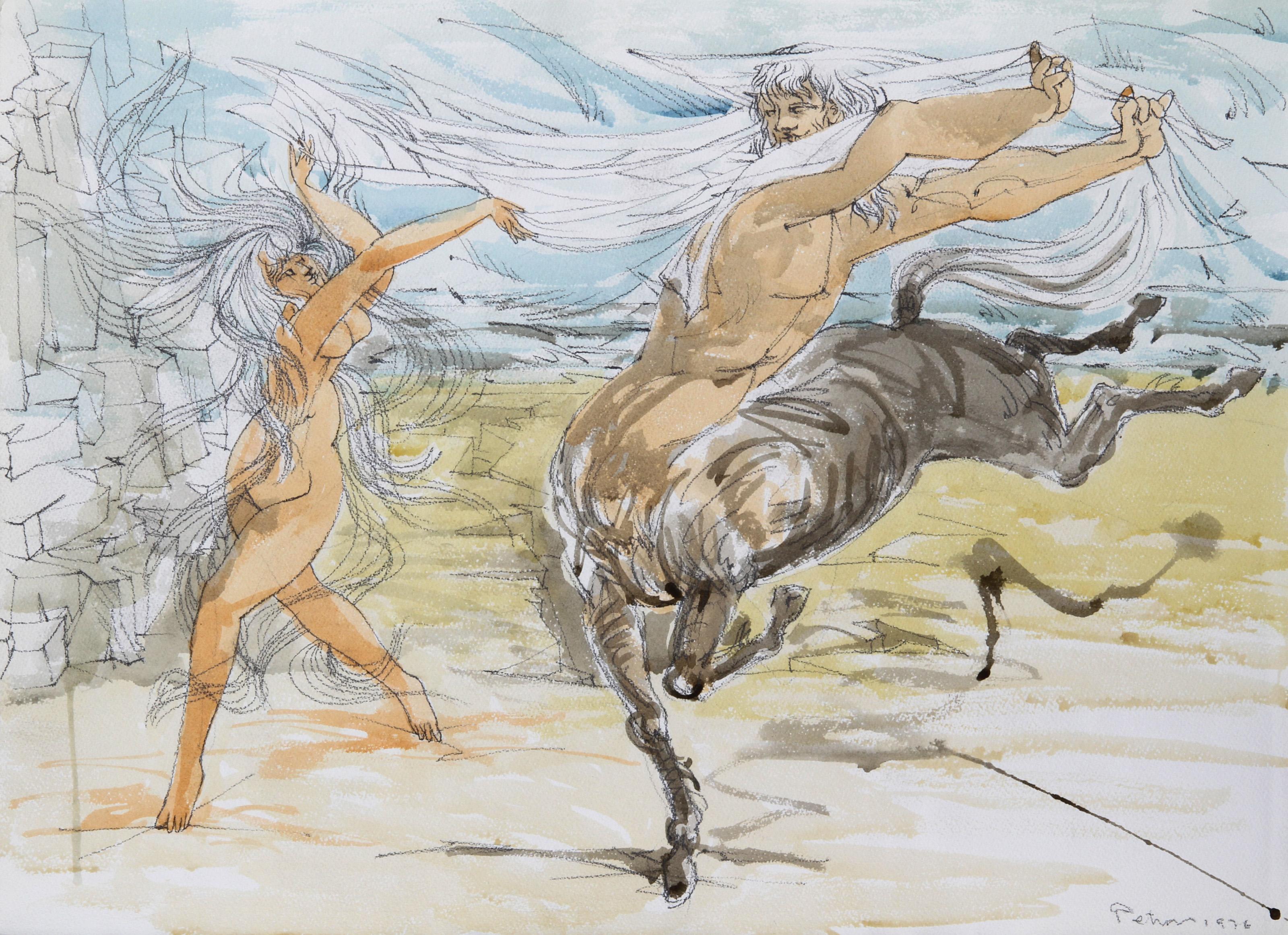 Dimitri Petrov, American (1919 - 1986) - Untitled - Mythical Creatures II, Year:  1976, Medium:  Pencil and Watercolor on Paper, signed, Size:  22  x 30 in. (55.88  x 76.2 cm)