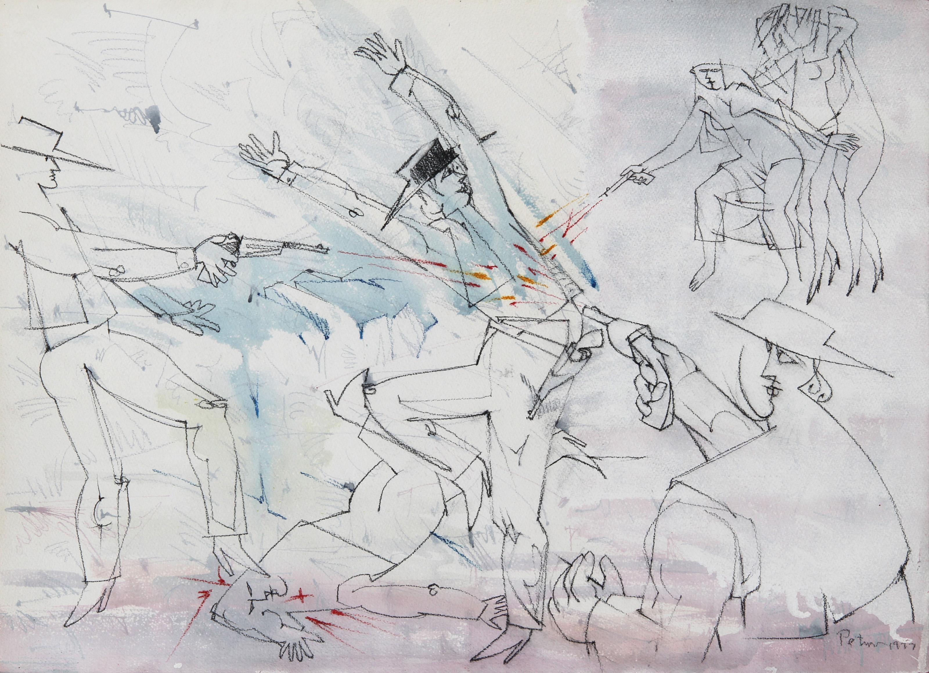 Ambush, Surrealist Pencil and Watercolor on Paper by Dimitri Petrov