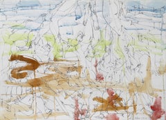 Reaching Figures Abstract Expressionist Pencil with Watercolor by Dimitri Petrov