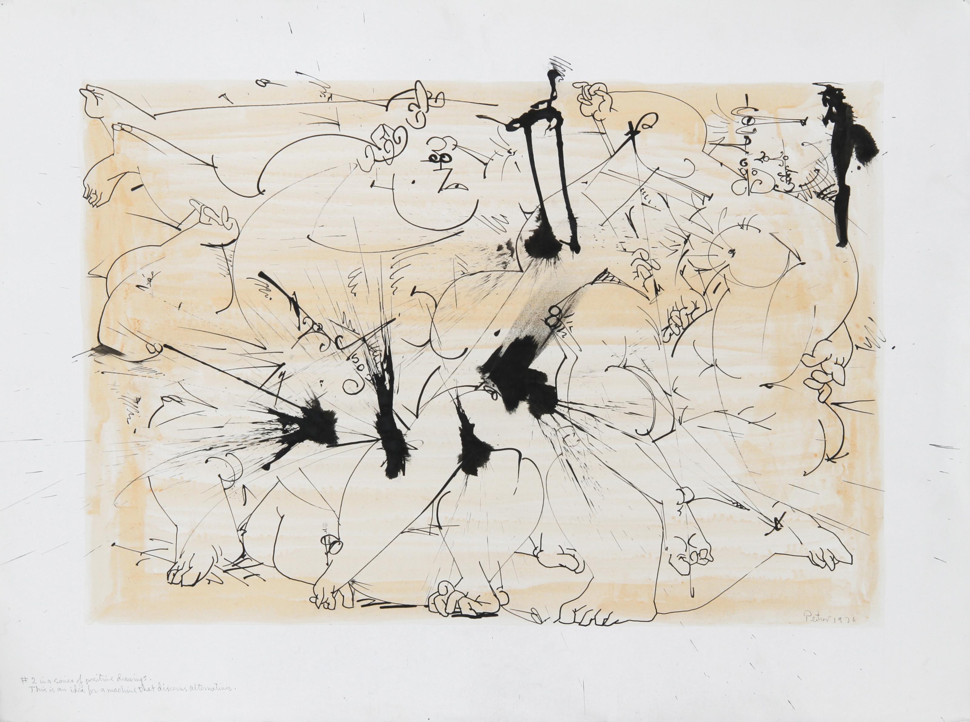 …A machine that discerns alternatives, Surrealist Ink Drawing by Dimitri Petrov