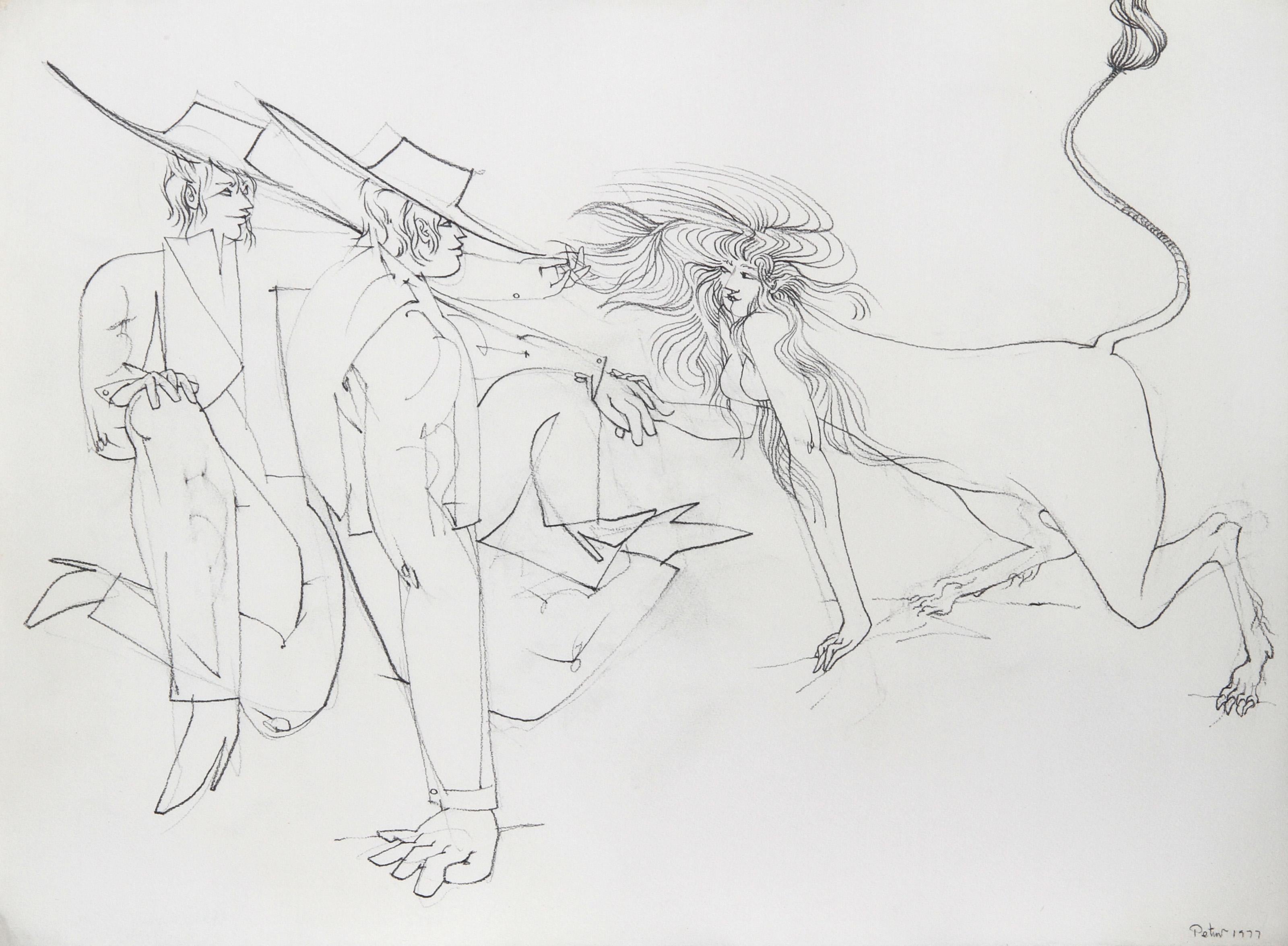 Chance Meeting, Surrealist Pencil Drawing by Dimitri Petrov