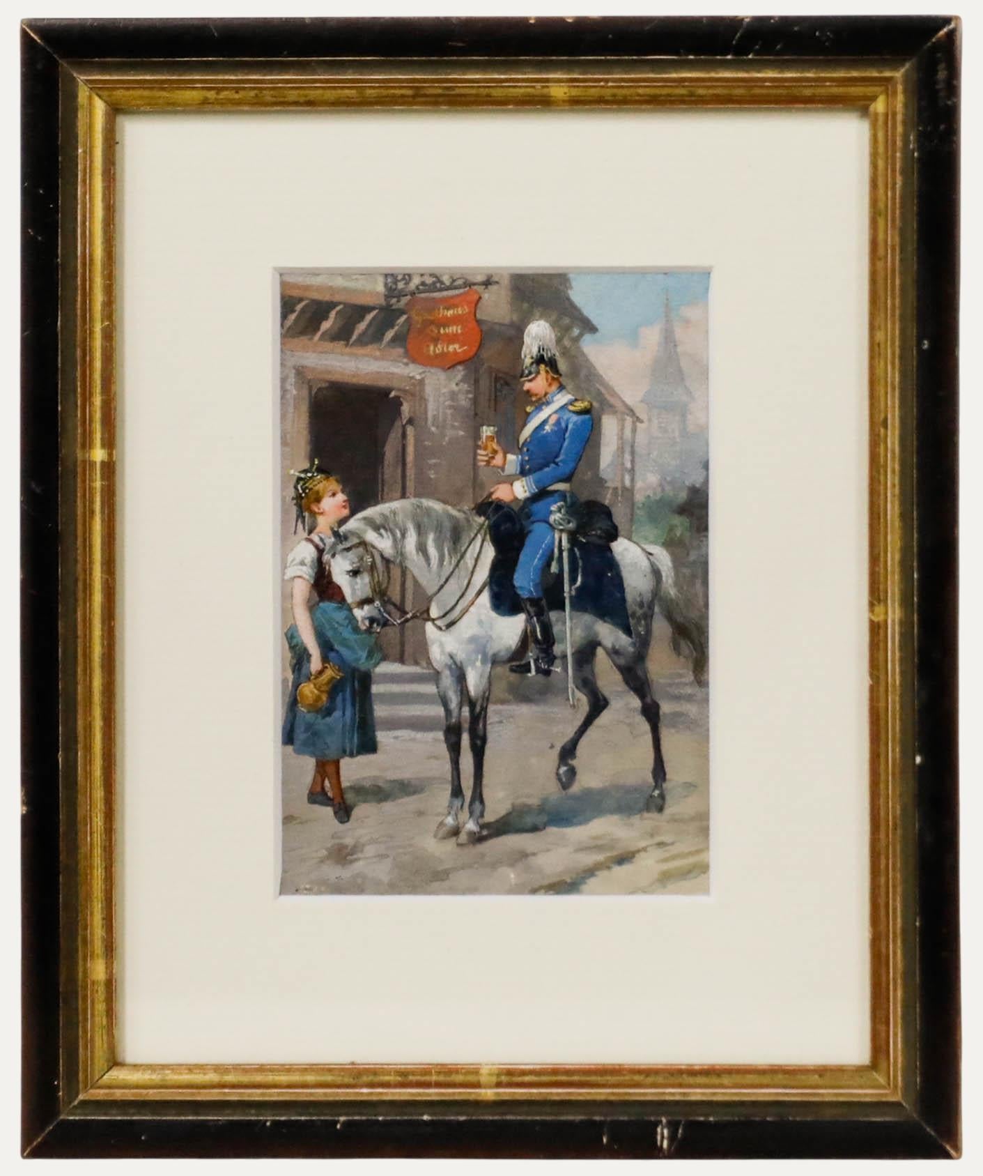 Unknown Figurative Art - Framed Late 19th Century Gouache - A Good Drink