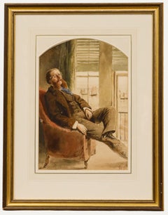 Framed 1856 Watercolour - Man by the Window