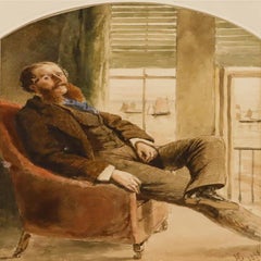 Framed 1856 Watercolour - Man by the Window