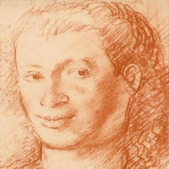 George Willott (1900-2000) - Milieu du 20e siècle Sanguine, souriante