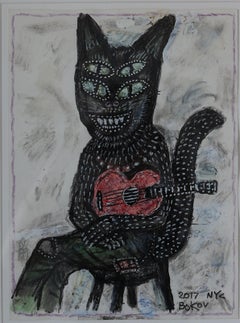 Senza titolo (Gatto), pastello Pop Art su carta di Konstantin Bokov
