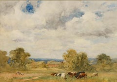 Robert W. Little (1854-1944) - Watercolour, Cattle in a Meadow
