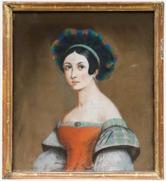 European School c.1830 Pastel - Lady with the Striped Headdress