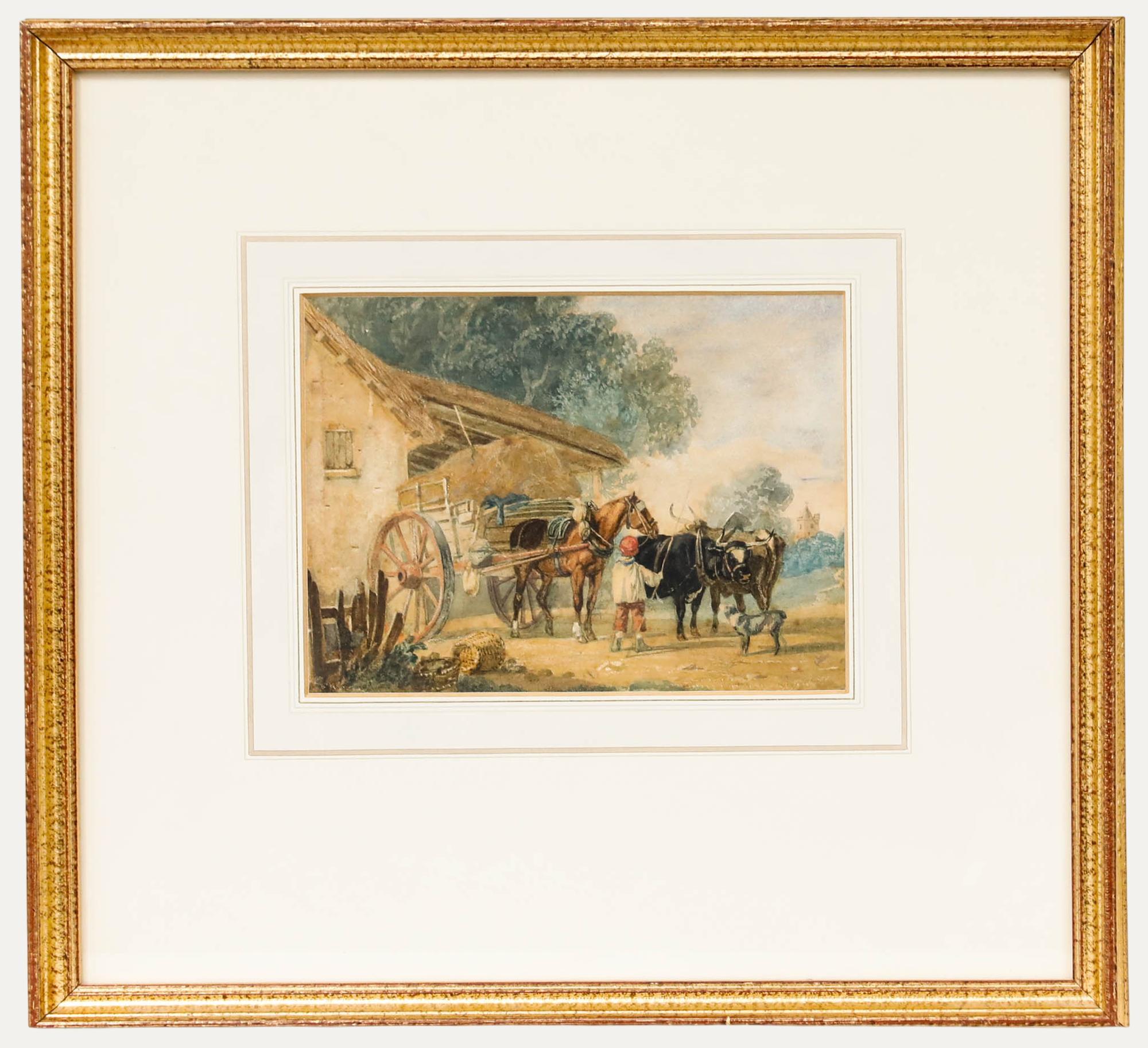 Unknown Figurative Art - Framed Mid 19th Century Watercolour - The Haywagon & Working Oxen