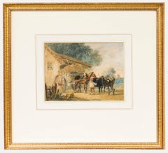Framed Mid 19th Century Watercolour - The Haywagon & Working Oxen