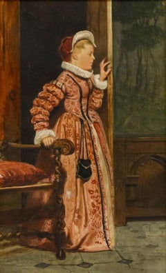Sir James Dromgole Linton (1840-1916) - Watercolour, Elizabethan Lady
