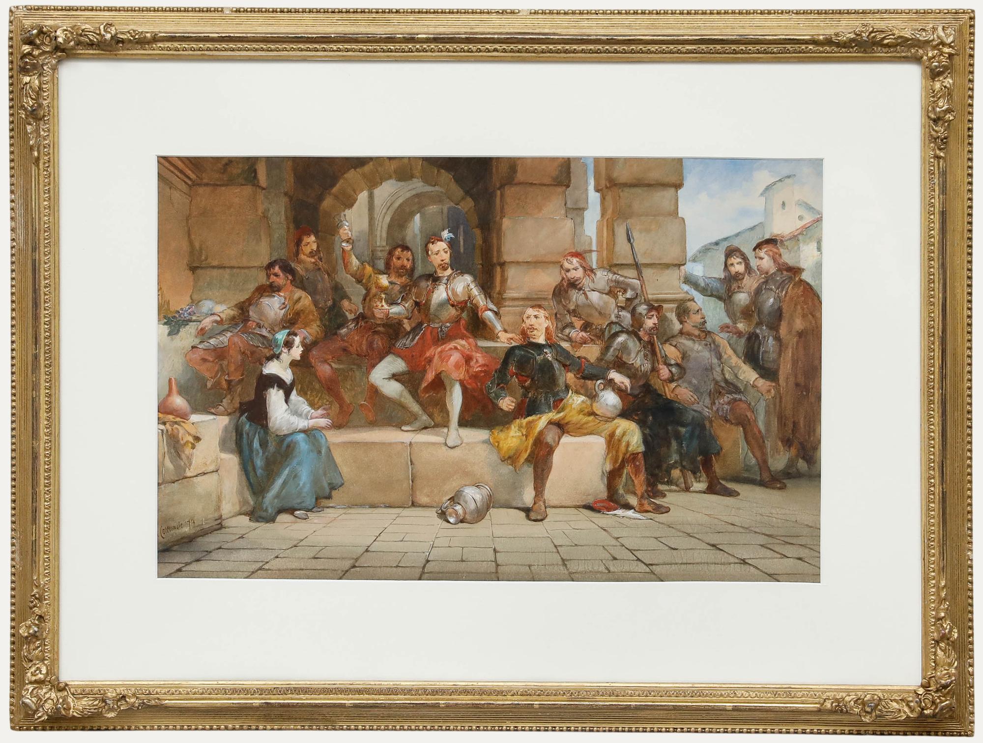 Unknown Figurative Art - Charles Cattermole (1832-1900) - 1874 Watercolour, Day off from the Night Watch
