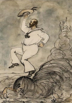 Framed Early 20th Century Pen and Ink Drawing - The Hurricane Jumper