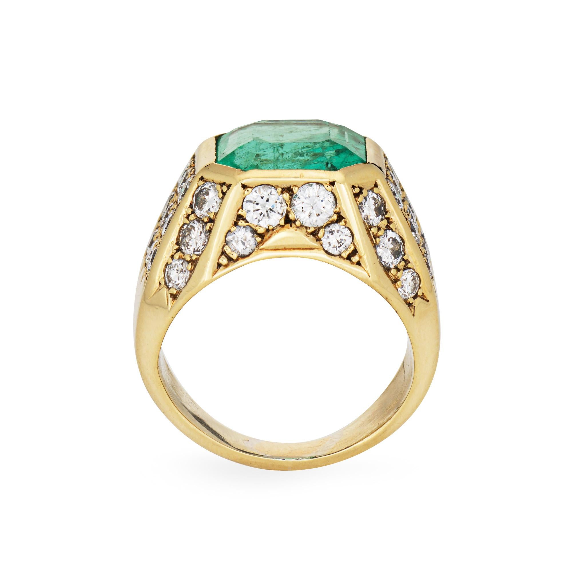 Modern 6.05ct Natural Columbian Emerald Diamond Ring Vintage 80s Sz 5 Gemstone Jewelry For Sale