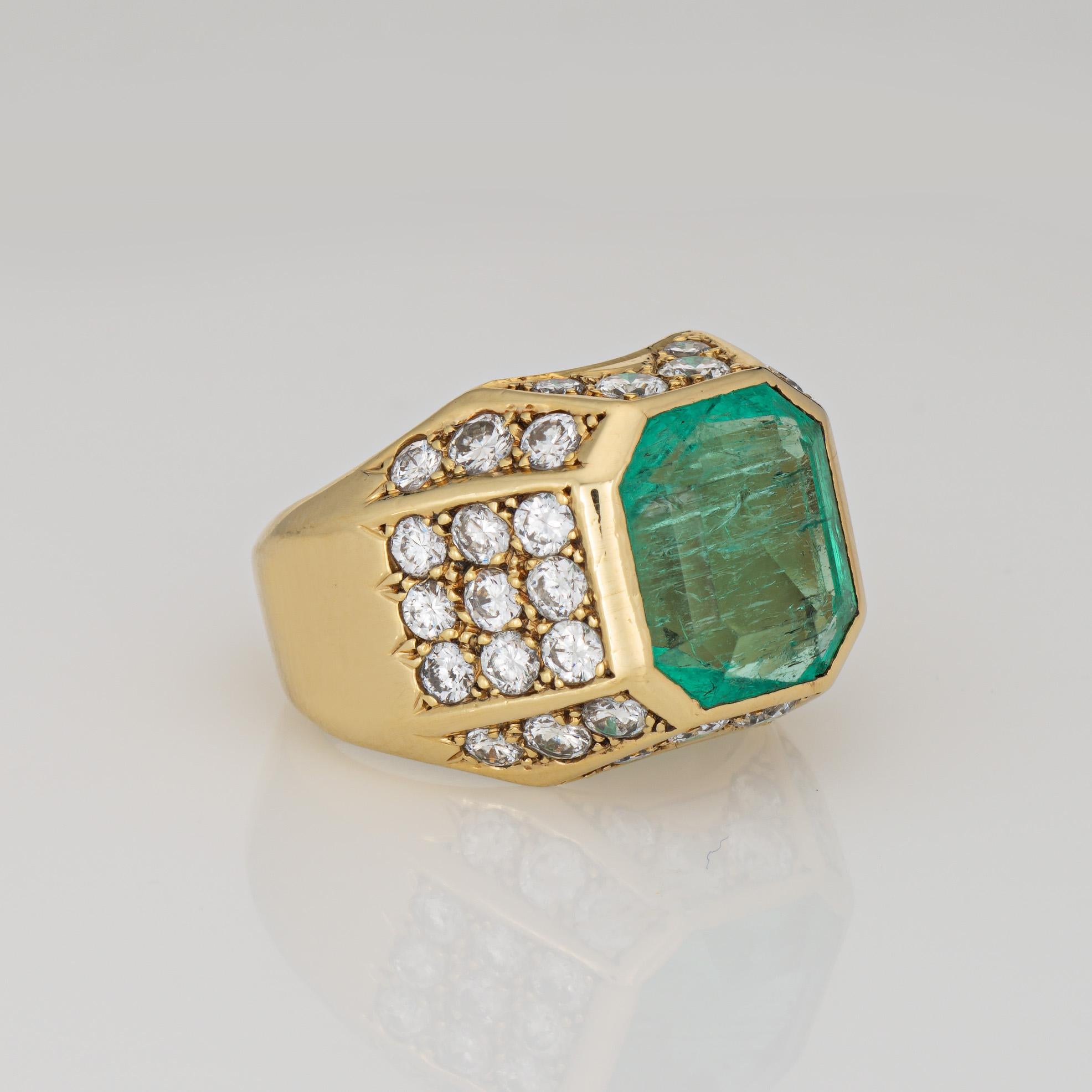 Emerald Cut 6.05ct Natural Columbian Emerald Diamond Ring Vintage 80s Sz 5 Gemstone Jewelry For Sale